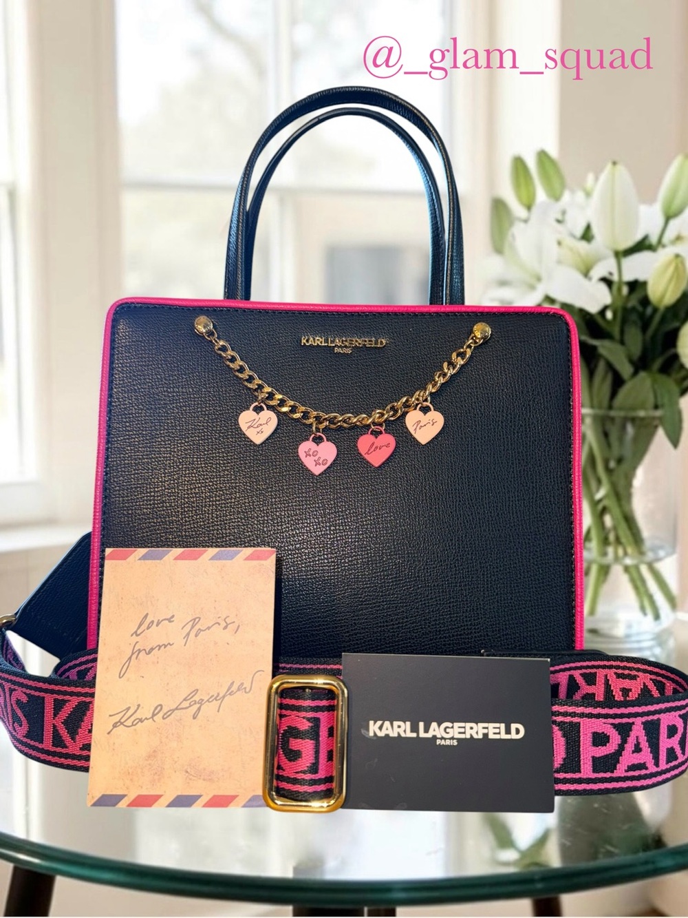 Karl Lagerfeld Paris Charline Crossbody Bag with Heart Charms LIKE NEW - Picture 1 of 16
